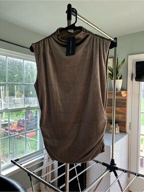 Nation LTD Sleeveless Mock Neck Tank in Taupe Brown
